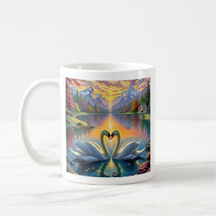 Schwanenherzen im Sonnenuntergangsglück Kaffeetasse