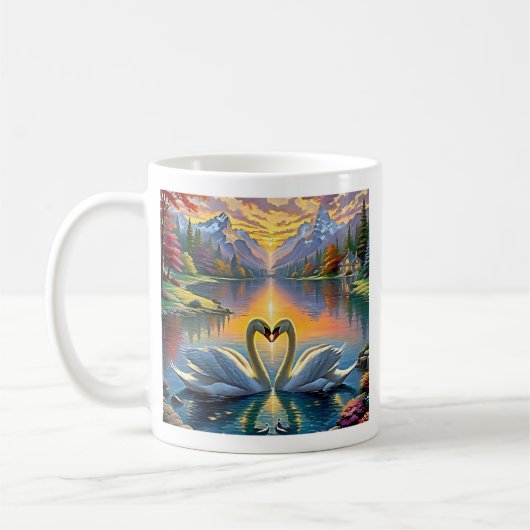 Schwanenherzen im Sonnenuntergangsglück Kaffeetasse (Links)