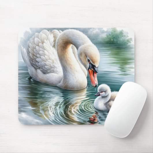 Schwanenmutter mit Küken Mousepad (Mit Mouse)