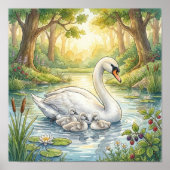 Schwanenmutter und Cygnets-Kinderstube Poster (Vorne)
