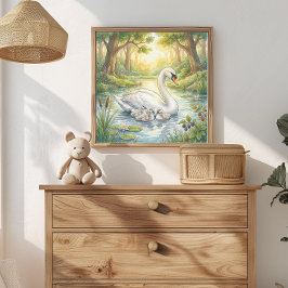 Schwanenmutter und Cygnets-Kinderstube Poster