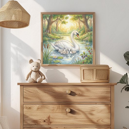 Schwanenmutter und Küken-Kinderstube Poster