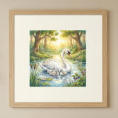 Schwanenmutter und Küken-Kinderstube Poster