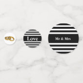 Schwanenpaar auf schwarz-weiß gestreifter Hochzeit Konfetti (Vorderseiten)