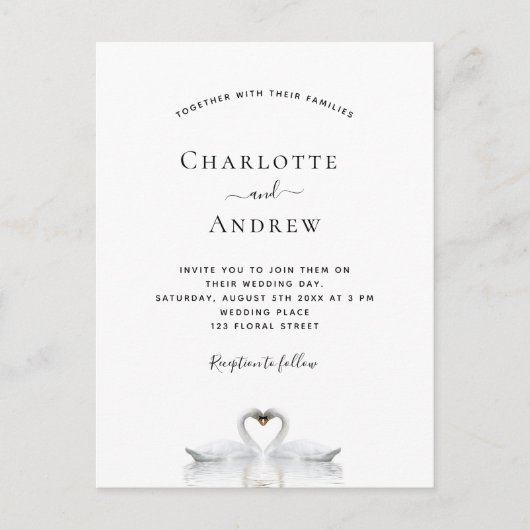 Schwanenpaare in Liebe Einladungspostkarte (Vorderseite)