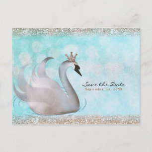 Schwanenprinzessin Glitter Märchen Save the Date Ankündigungspostkarte