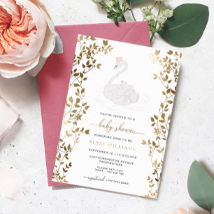 Schwanenprinzessin Mädchen Baby Shower Folieneinladung