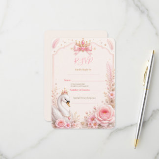 Schwanenprinzessin Pinke Märchen Geburtstagsfeier RSVP Karte