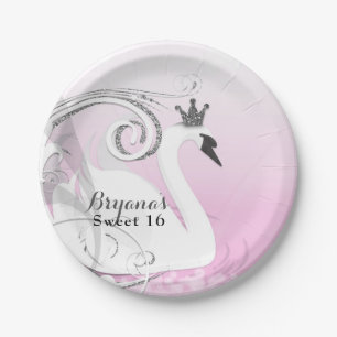 Schwanenprinzessin Silber Weiß Rosa Baby Shower Pappteller