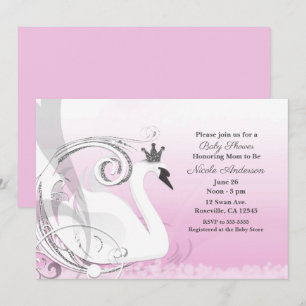Schwanenprinzessin Silber Weiß Rosa Babyparty Einladung