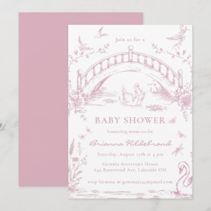 Schwanensee Rosa Toile Chinoiserie Mädchen Babypar Einladung