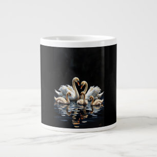 Schwanfamilie auf schwarzem See Kunstwerk Jumbo-Tasse