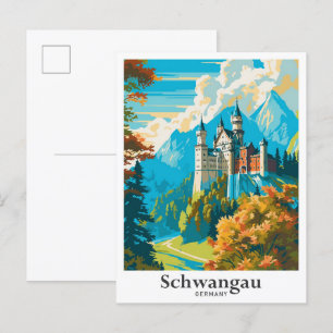 Schwangau Deutschland Vintage Travel Illustration Postkarte