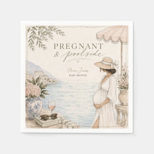 Schwanger & Poolparty-Baby-Party Serviette (Vorderseite)