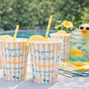 Schwanger & Poolseite Sommer Poolparty Baby Shower Pappbecher