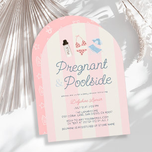 Schwanger & Poolside Rosa Streifen Mädchen Baby Sh Einladung