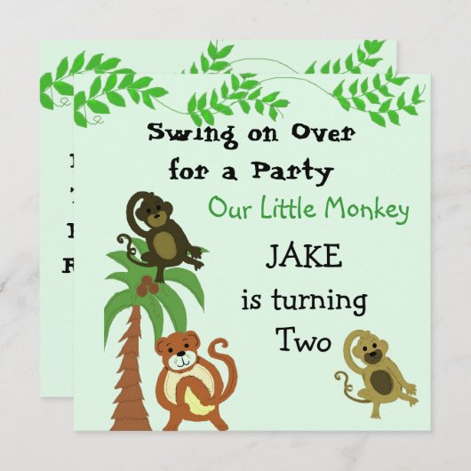 Schwangere Affen Einladung zum Geburtstag (Vorne/Hinten)