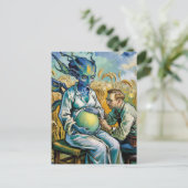 Schwangere Alien Ärztin besucht Weizenfeld Postkarte (Stehend Vorderseite)