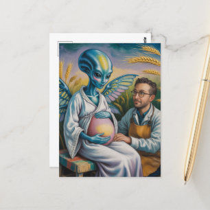 Schwangere Alien mit Wings im Weizenfeld Postkarte
