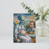 Schwangere Alien mit Wings im Weizenfeld Postkarte (Stehend Vorderseite)