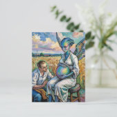 Schwangere Alien und Bauer Besuch auf dem Weizenfe Postkarte (Stehend Vorderseite)