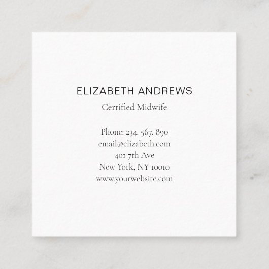 Schwangere Frau Simpel Modern Quadratische Visitenkarte (Rückseite)