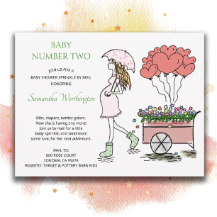 Schwangere Mama 2. Baby Sprinkle Dusche per Post Einladungspostkarte