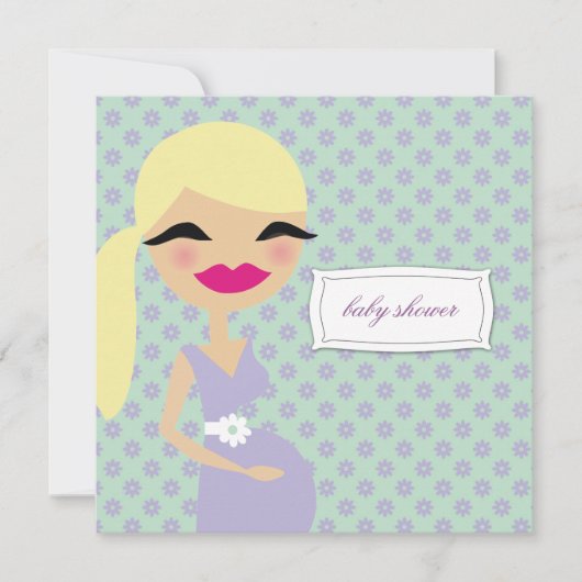 schwangere Mama 311-Sweet mit Blumen - Blondine Einladung (Vorderseite)