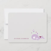 Schwangere Mama Lila Whale Twin Girls Babydusche Dankeskarte (Vorderseite)