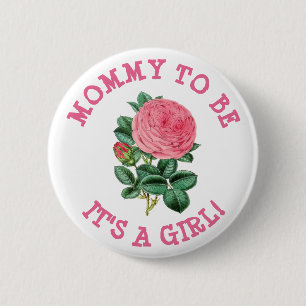 Schwangere Mama Pink Rose Babyparty Button