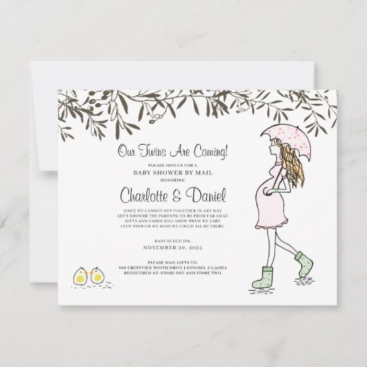 Schwangere Mama unter einer Schirmdusche Einladung (Vorderseite)