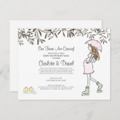 Schwangere Mama unter einer Schirmdusche Einladung (Vorne/Hinten)