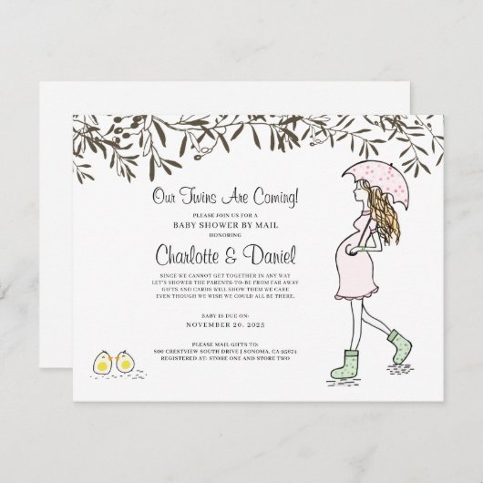 Schwangere Mama unter einer Schirmdusche Einladung (Vorne/Hinten)