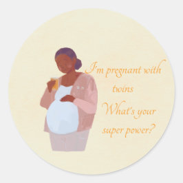 Schwangere mit Twin Super Power Runder Aufkleber