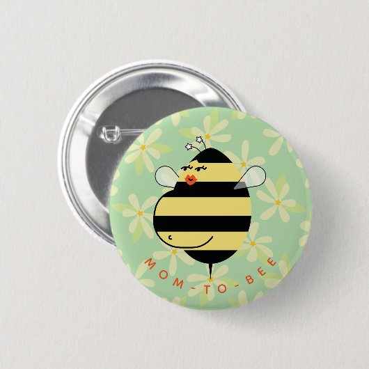 Schwangere Mutter-Biene Gelbe Blumen Button (Vorne & Hinten)