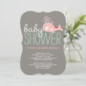 Schwangere Pink Mommy Whale Niedlich Girl Baby Dus Einladung (Stehend Vorderseite)