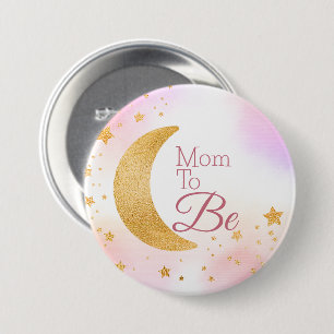 Schwangere Rosa Über den Mond Mädchen Baby-Party Button