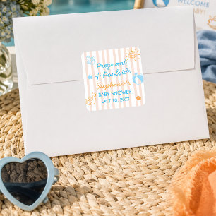 Schwangere und poolside Sommer-Poolparty-Baby-Part Quadratischer Aufkleber
