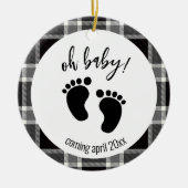 Schwangerschaft Ankündigung Black Tartan Weihnacht Keramik Ornament (Vorne)