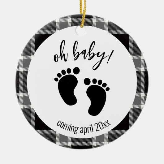 Schwangerschaft Ankündigung Black Tartan Weihnacht Keramik Ornament (Vorne)