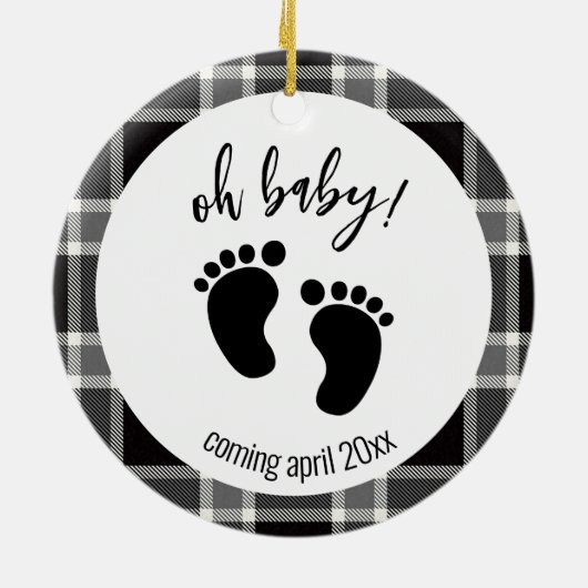 Schwangerschaft Ankündigung Black Tartan Weihnacht Keramik Ornament (Hinten)