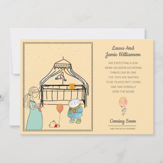 Schwangerschaft Ankündigung Wasserfarbe Peach Baby (Vorderseite)