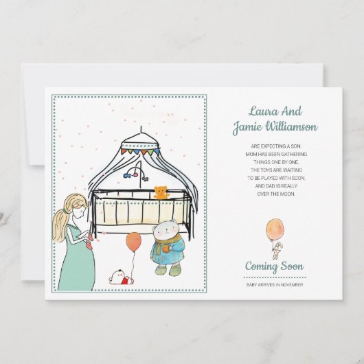 Schwangerschaft Ankündigung Watercolor Baby Boy (Vorderseite)