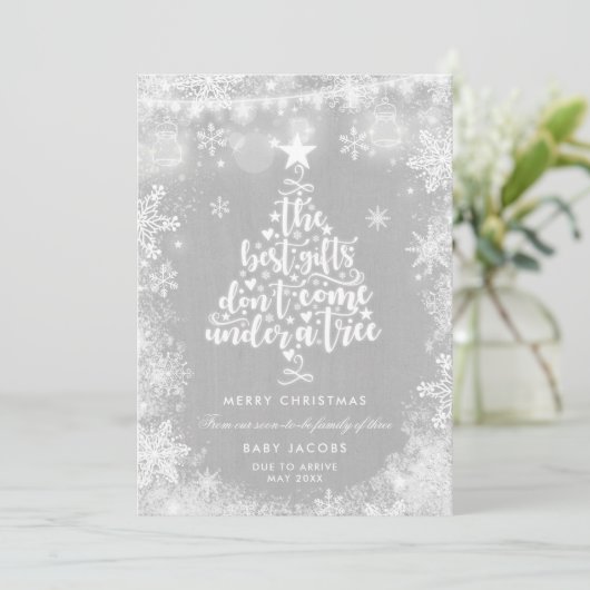Schwangerschaft Ankündigung Weihnachtskarte Rustik (Stehend Vorderseite)
