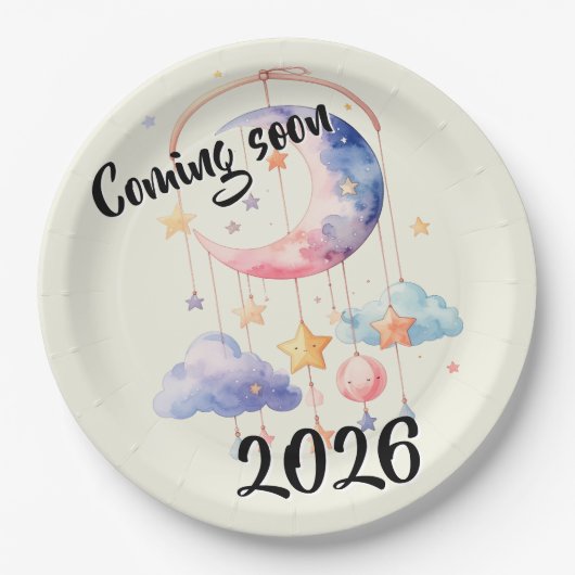 Schwangerschaft baby 2026 Wolken mobile  Pappteller (Vorderseite)