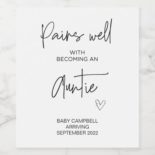 Schwangerschaft Baby Ankündigung Aunty to Be Wine Weinetikett (Einzelnes Label)