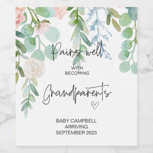 Schwangerschaft Baby Ankündigung Großeltern zu gew Weinetikett (Einzelnes Label)