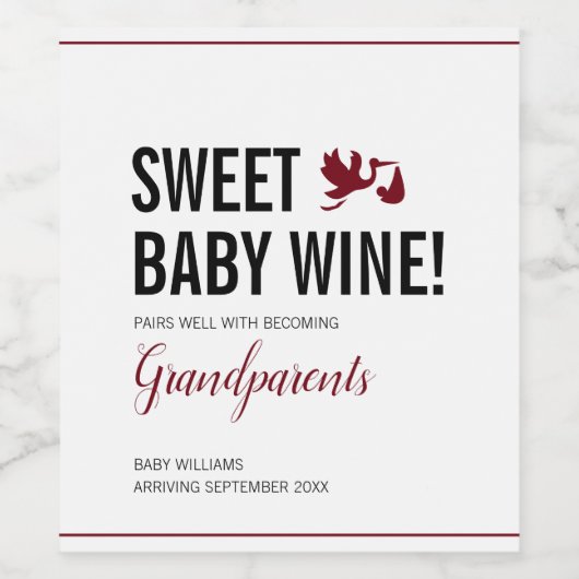 Schwangerschaft Baby Ankündigung Großeltern zu sei Weinetikett (Einzelnes Label)