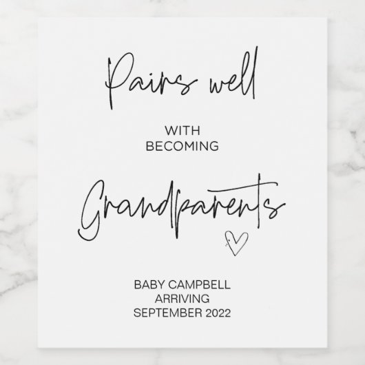 Schwangerschaft Baby Ankündigung Großeltern zu sei Weinetikett (Einzelnes Label)