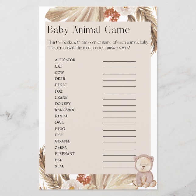 Schwangerschaft Baby Dusche Baby Animal Game (Vorderseite)